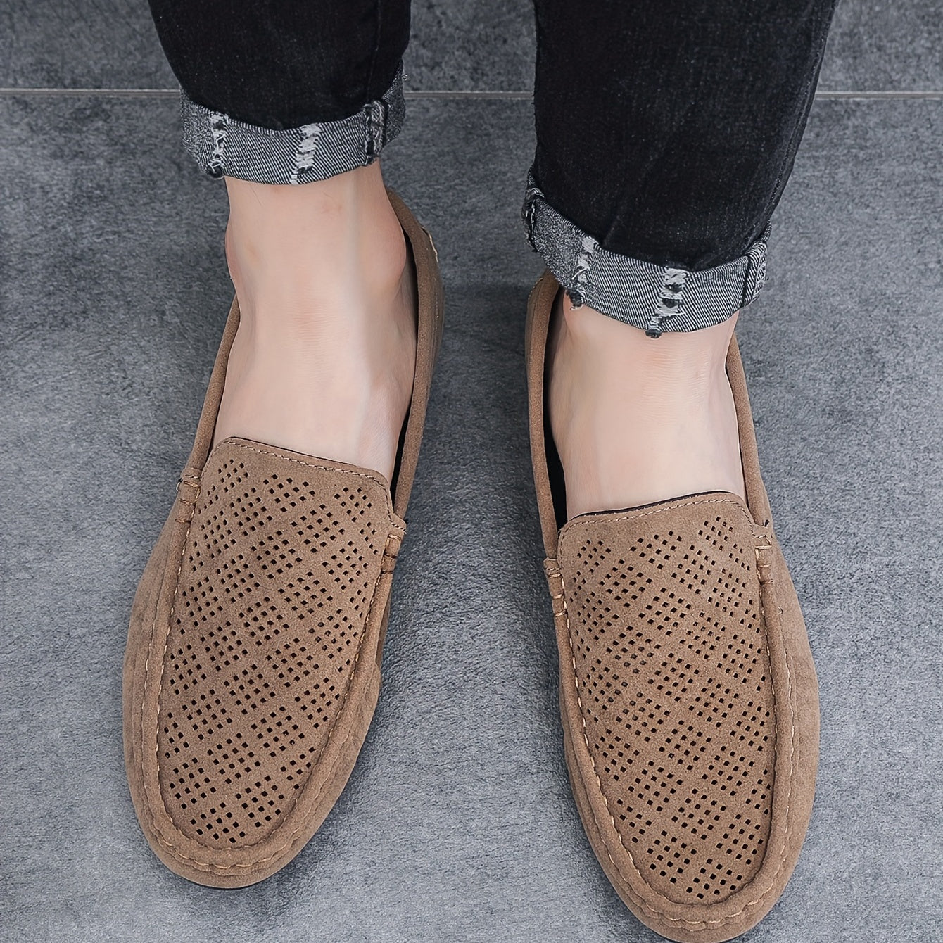 Men's Moc Toe Loafer Shoes Non slip Slip On Dotted Diamond Moccasin Shoes
