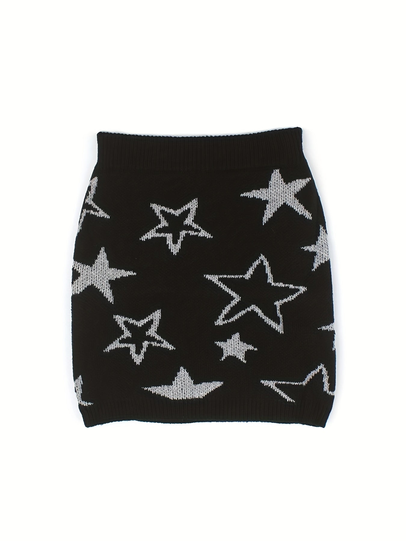 Star Pattern Knit Short Skirt Elastic Waist Spring/Fall Women's Clothing