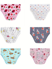 6pcs Girls Triangle Panties Rabbit Heart Balloon Print 100% Cotton