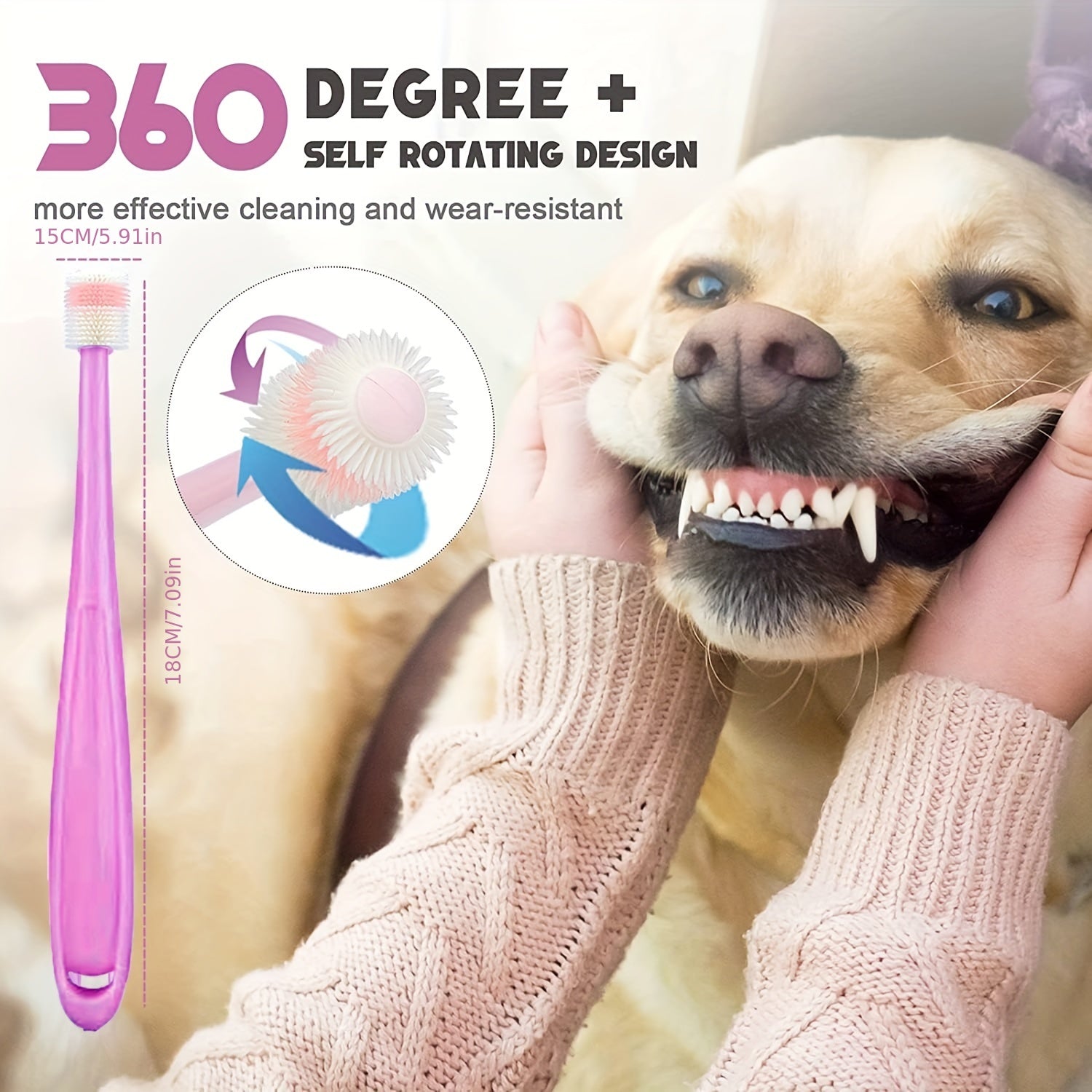 Triple Head Dog Toothbrush Set - 360 Degree Cleaning - Double Head Design