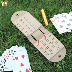Cribbage Board Game Set PU Leather Board Game Travel Cribbage Board Track