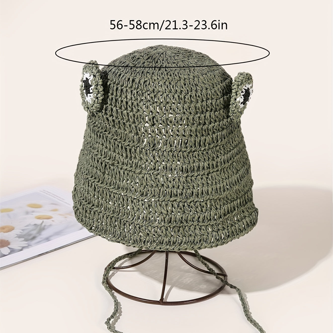 Crochet Frog Straw Hat Green Sunscreen Bucket Hat