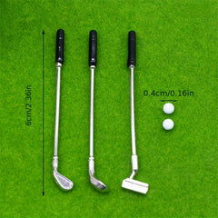 1:12 Scale Golf Club Set Metal Mini Golf Ball Rods Dollhouse Prop Accessories
