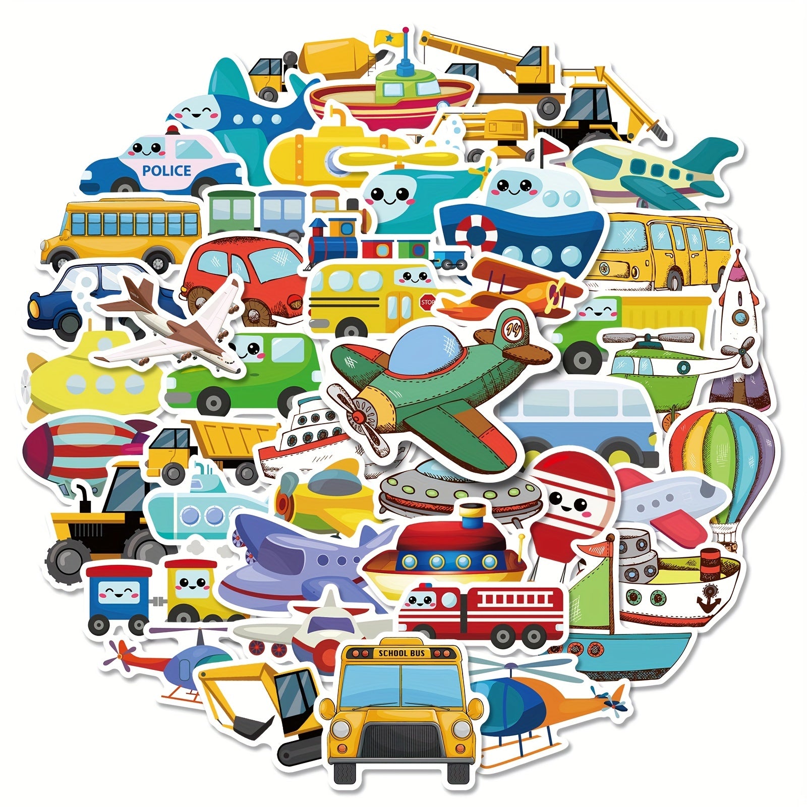50pcs Cars Trucks Transportation Stickers for Boys & Girls