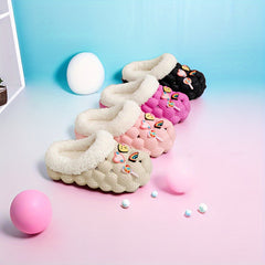 Girls' Fleece House Shoes with Cartoon Charms, Non Slip Soft Bottom