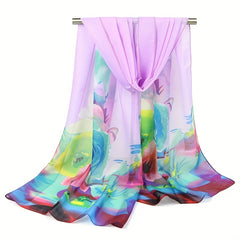 Rose Printed Chiffon Silky Scarf Long Shawl Beach Scarf