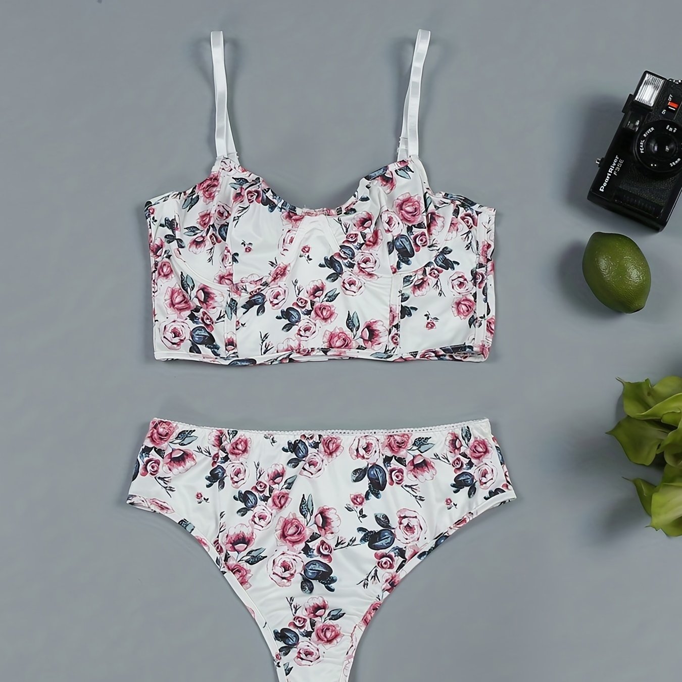 Floral Lace Lingerie Set Push Up Bra & Thong Panties