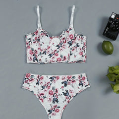 Floral Lace Lingerie Set Push Up Bra & Thong Panties