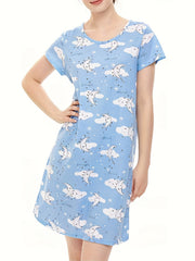 Starry Print Lounge Dress Short Sleeve Crew Neck Home Dress Women's Loungewear