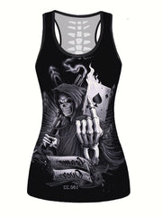 Goth Style Skeleton Print Tank Top