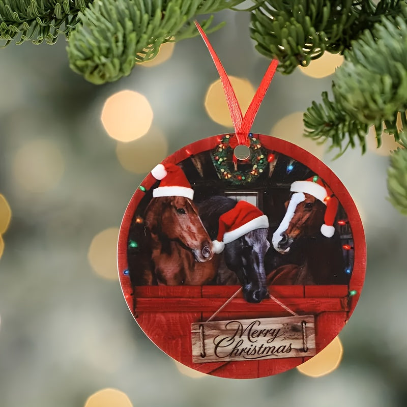 1pc Round Acrylic Christmas Tree Ornament Farmhouse Horses Christmas Ornaments