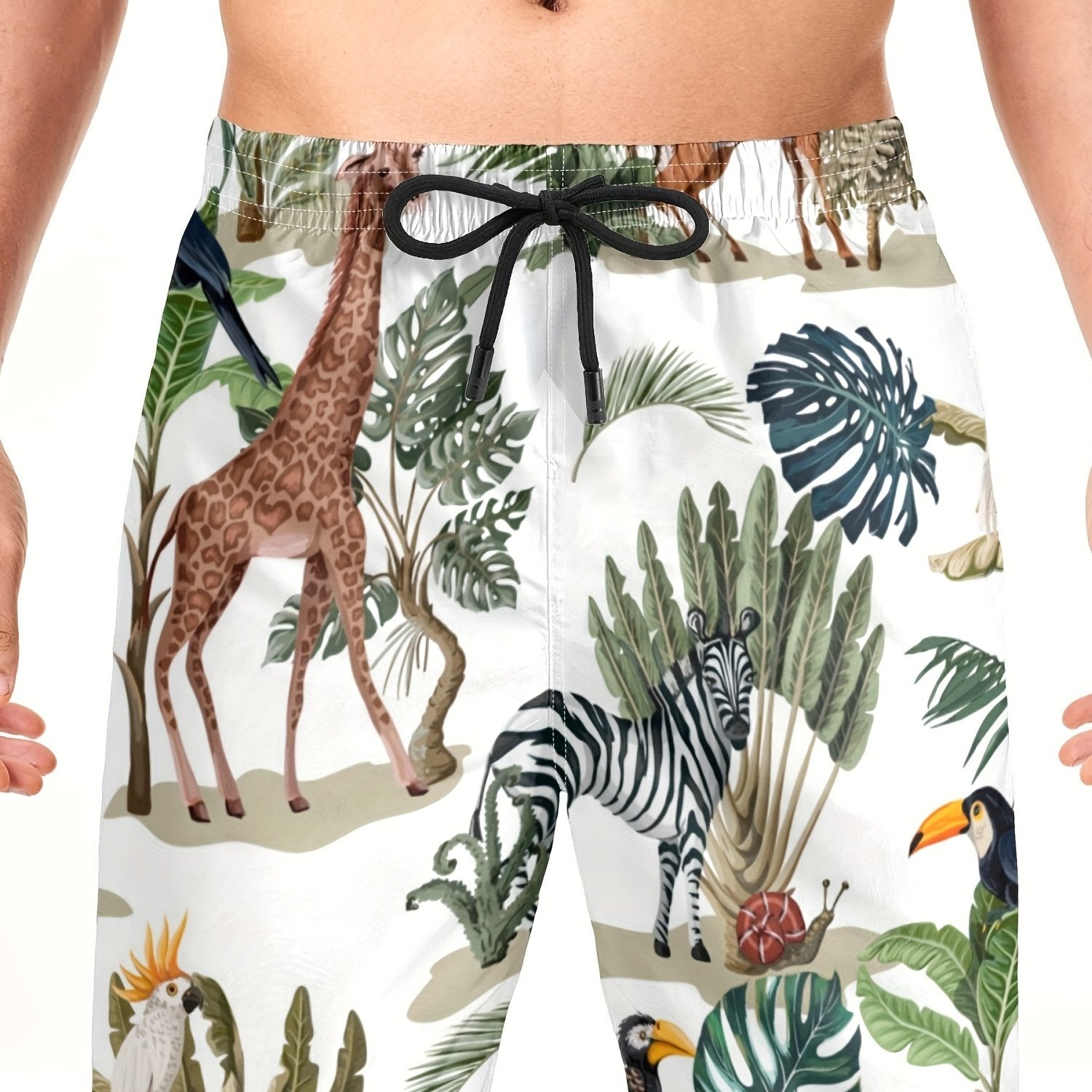 Animal Print Quick Dry Drawstring Men's Swim Trunks