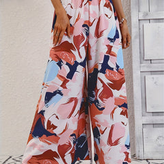 Boho Wide Leg Pants Elastic Waist for Women