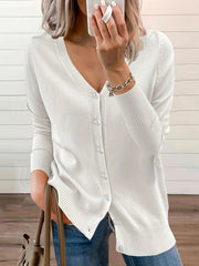 Solid V Neck Button Cardigan Long Sleeve Casual Cardigan