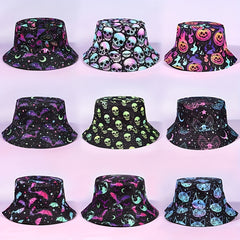 Y2K Halloween Bucket Hat Anime Print Reversible Basin Hat