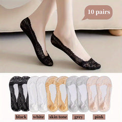 10 Pairs Floral Lace No Show Socks Lightweight Ankle Women's Stockings