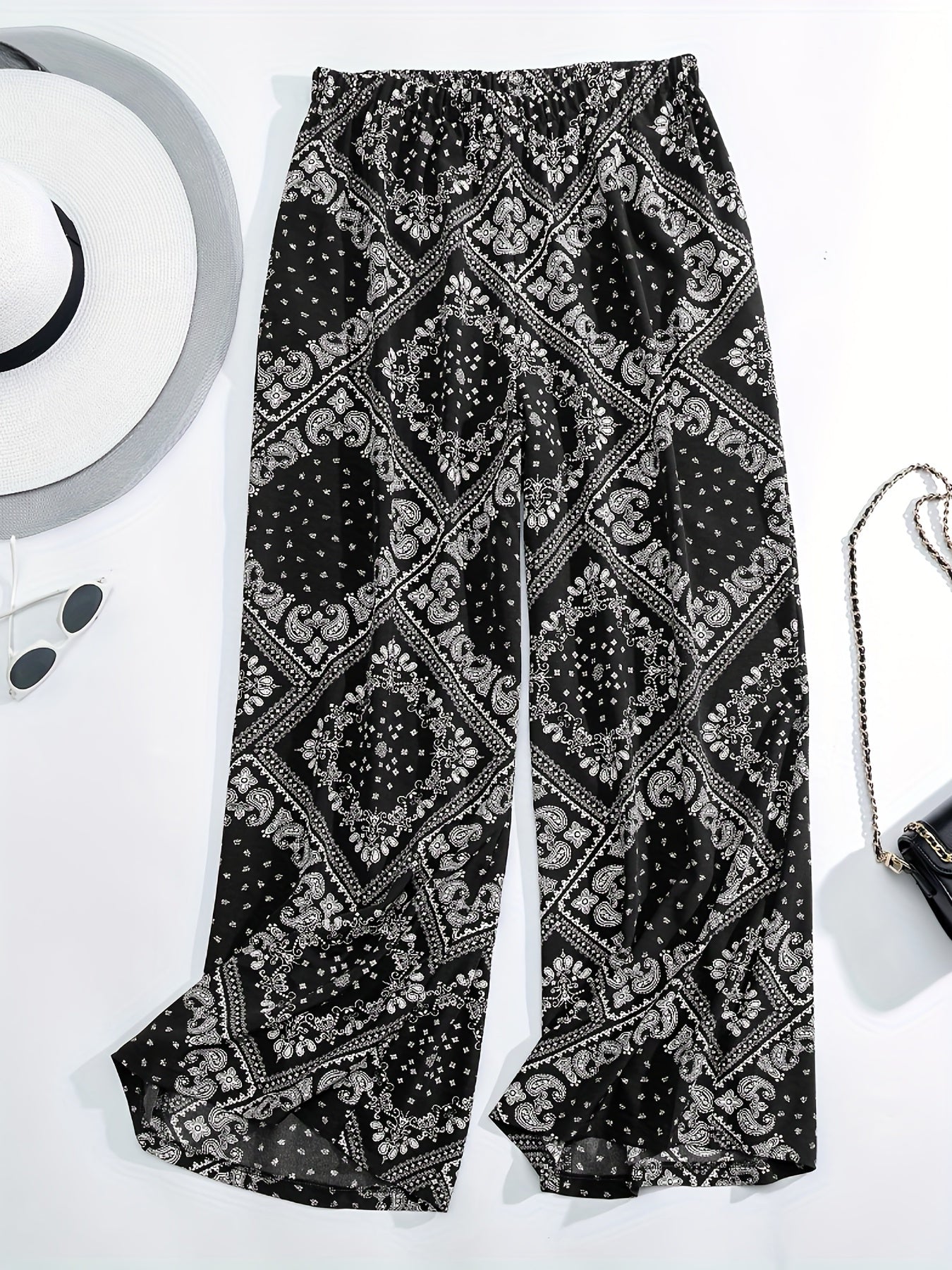 Paisley Scarf Print Wide Leg Pants