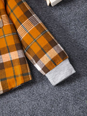 Girls Plaid Hooded Button Down Jacket Shirt Kids Autumn Outfit