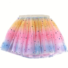 Girls Colorful Star & Dot Sequin Mesh Dancing Skirts For Kids Party