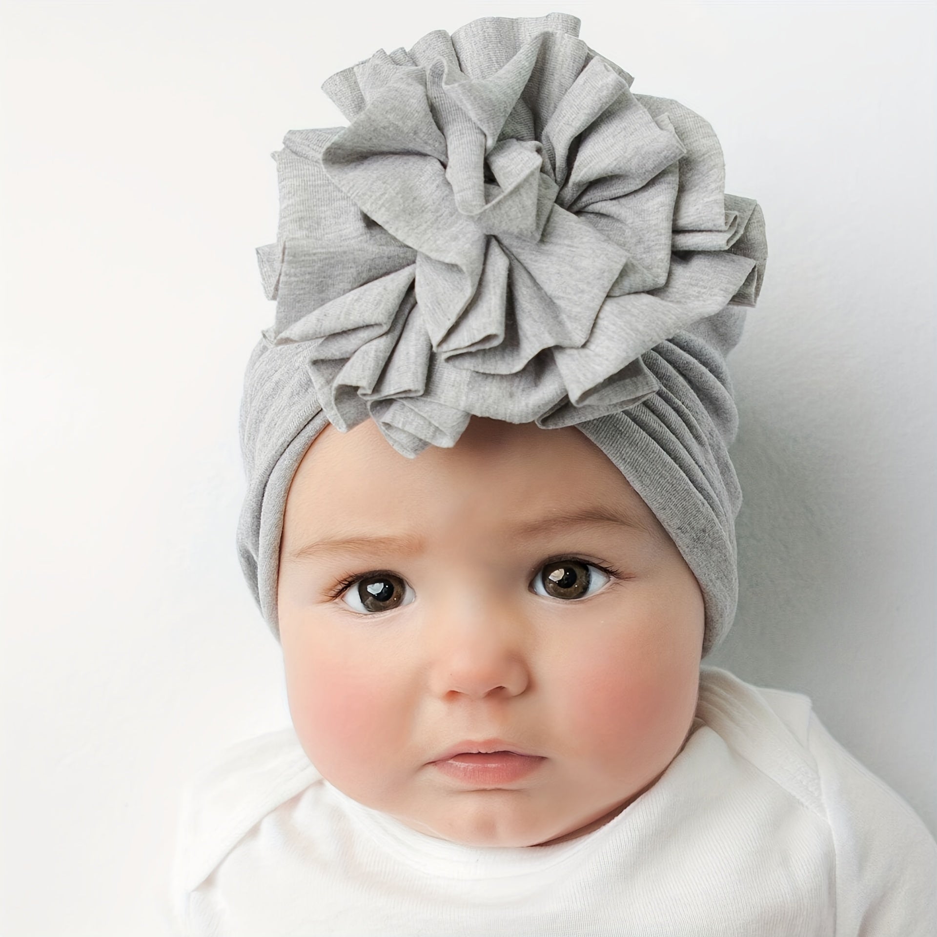 Baby Knitted Hat With Pleated Flower - All