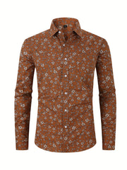 Men's Flower Print Formal Button Up Shirt with Chest Pocket