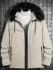 Hooded Winter Jacket Men's Solid Zip Up Padded Jacket