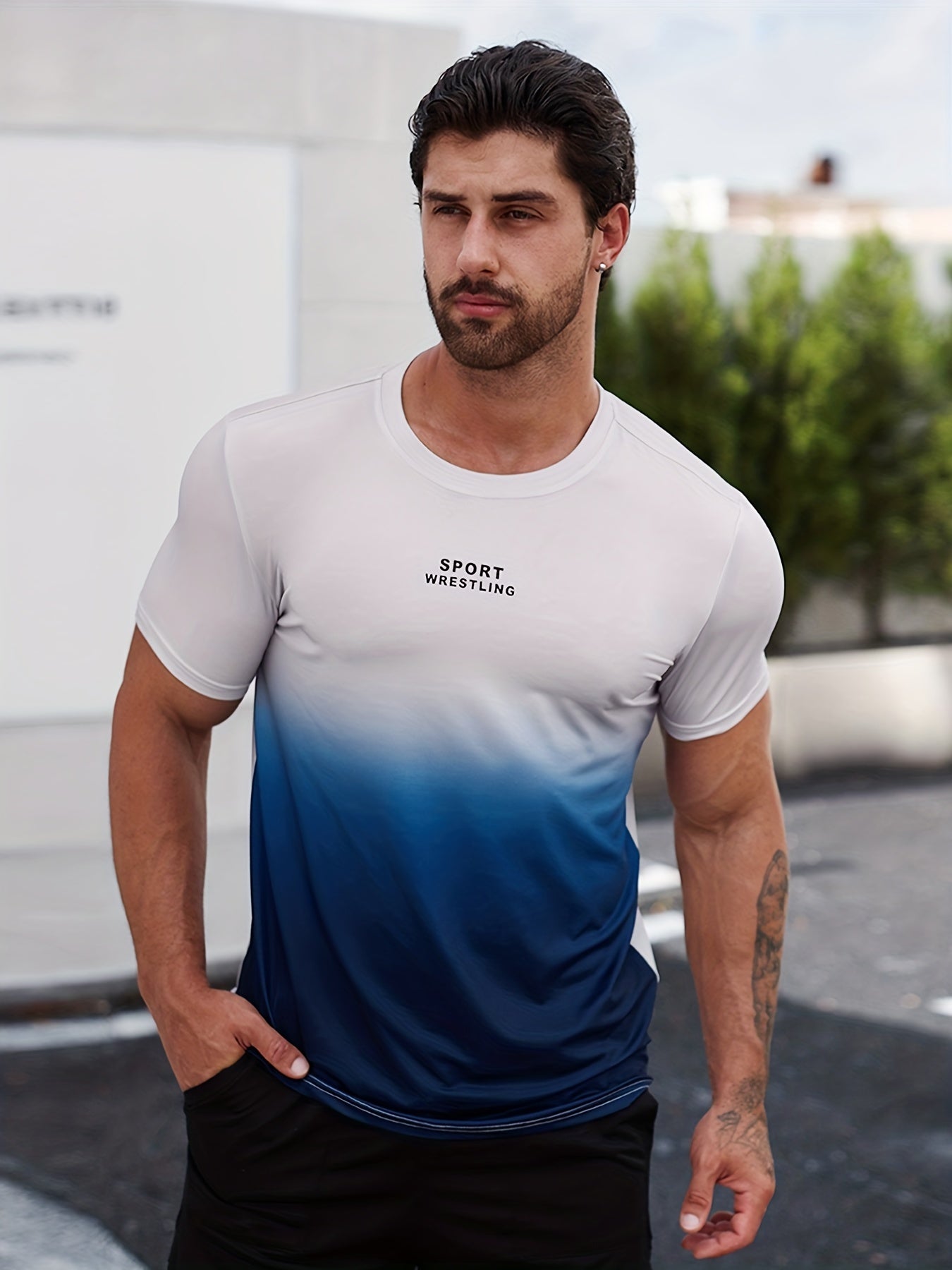 Gradient Print Men's Graphic Crew Neck T shirt for Summer