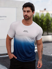 Gradient Print Men's Graphic Crew Neck T shirt for Summer