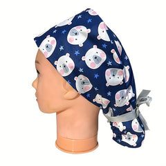 Cartoon Print Scrub Hats Cotton Work Cap Adjustable Nurse Hat Soft Working Hats