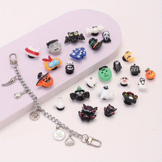 25pcs Halloween Shoe Charms with Chain for Clogs DIY Accessories