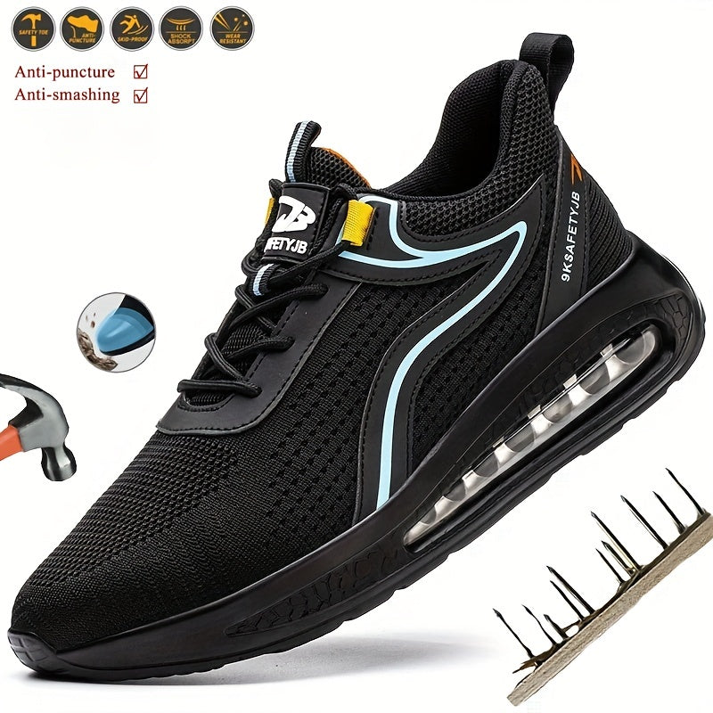 Men's Steel Toe Work Safety Shoes Breathable Knitted Non Slip Puncture Proof