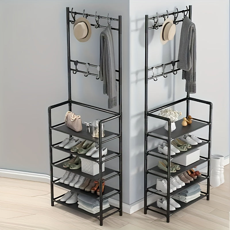 5-Tier Standing Shoe Rack with 8 Hooks Carbon Steel Shoes Storage Organizer