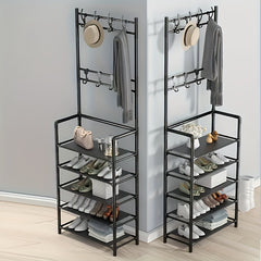5-Tier Standing Shoe Rack with 8 Hooks Carbon Steel Shoes Storage Organizer