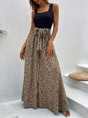 Dalmatian Print Splicing Jumpsuit Sleeveless Wide Leg Jumpsuit