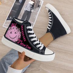 Graffiti Face Print Plush Lined Sneakers