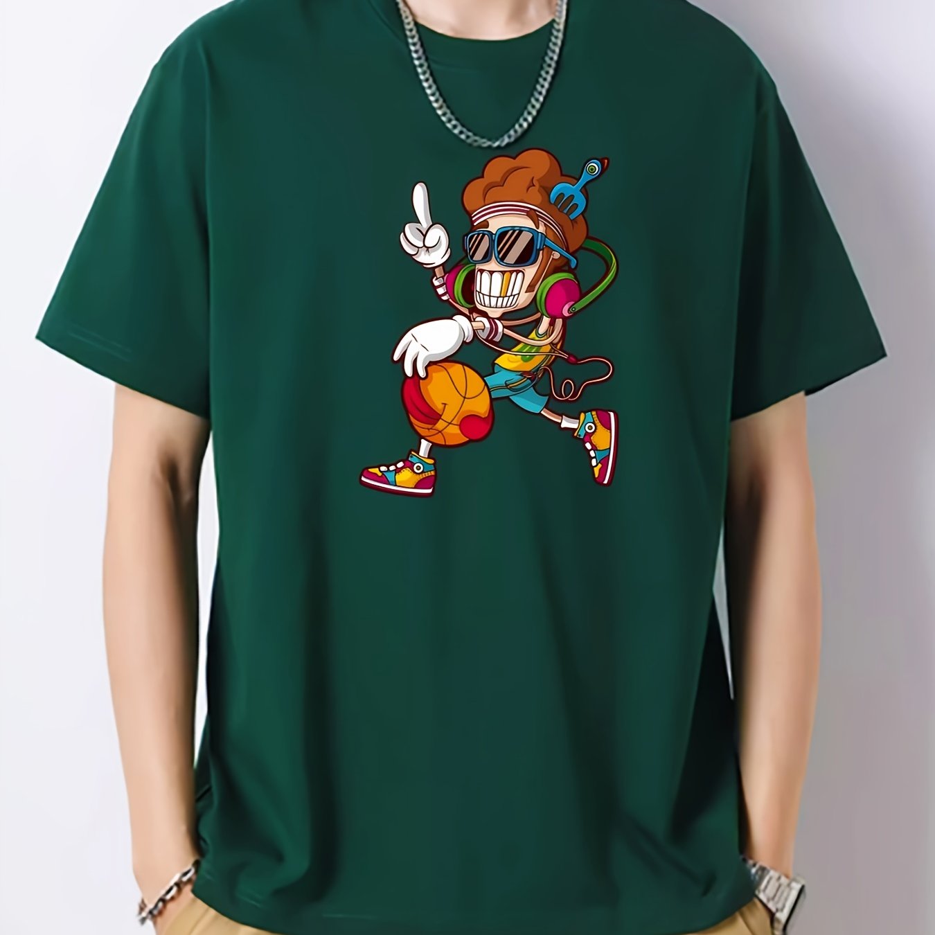 Men's Cartoon Basketball Pattern T-shirt