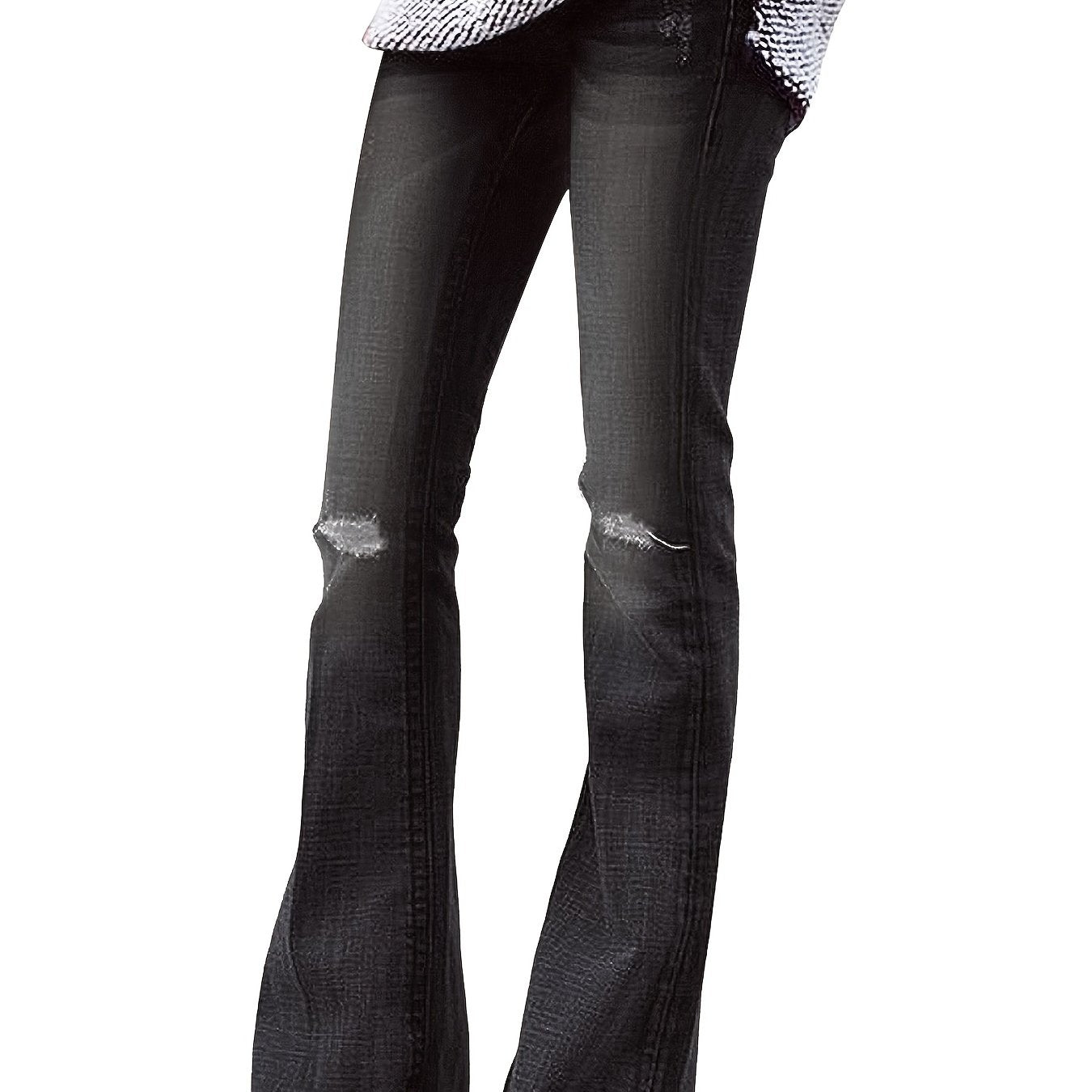 Ripped Holes Flared Jeans Bell Bottom High Waist Wide Legs High Rise Denim Pants