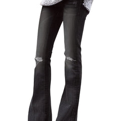 Ripped Holes Flared Jeans Bell Bottom High Waist Wide Legs High Rise Denim Pants