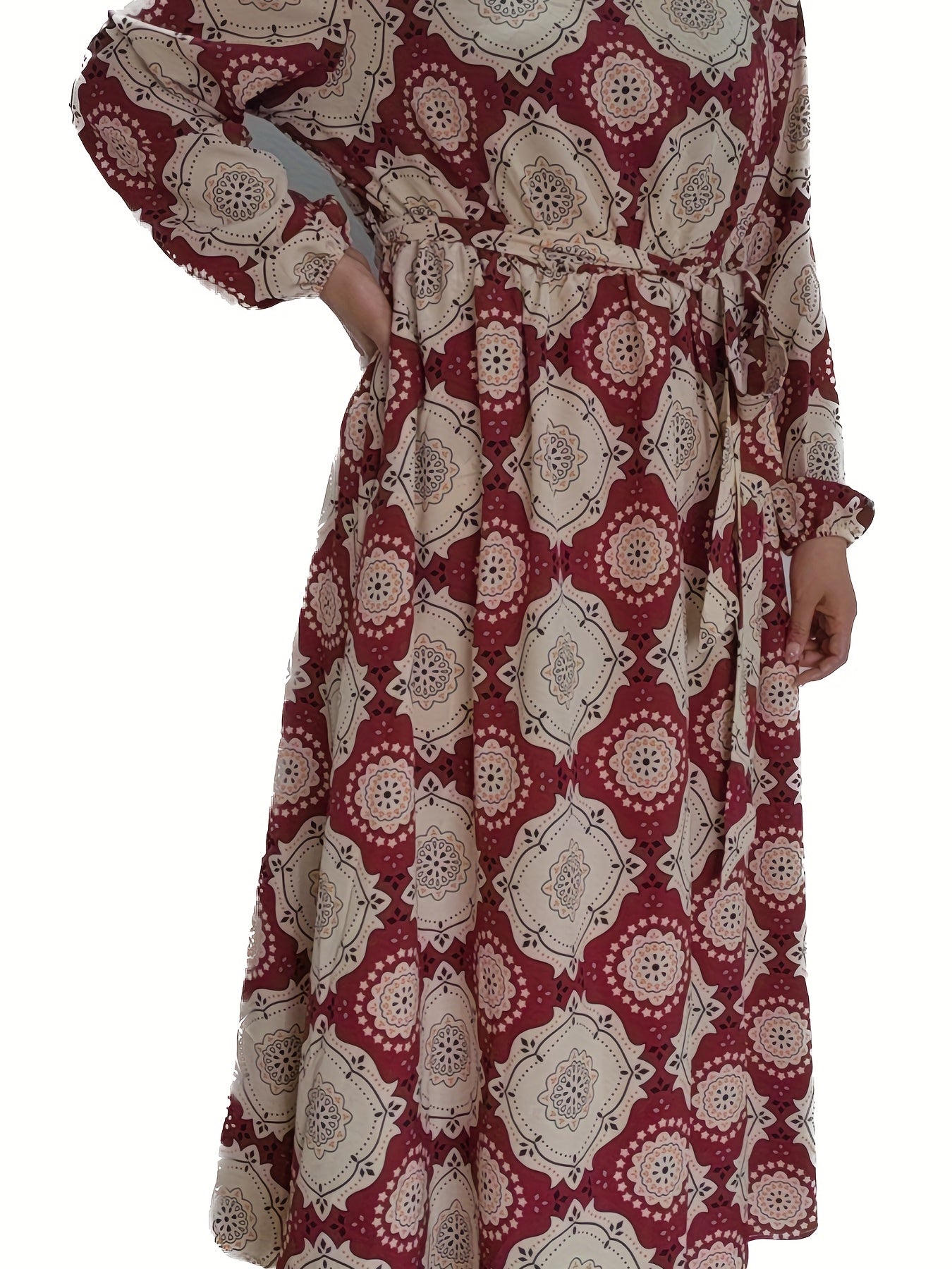Floral Print Long Sleeve Plus Size Dress