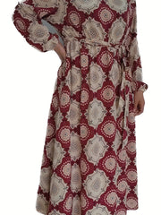 Floral Print Long Sleeve Plus Size Dress