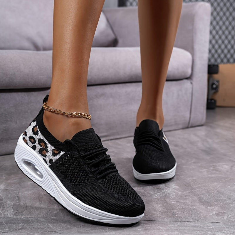 Leopard Print Platform Sneakers Slip-on Walking Shoes