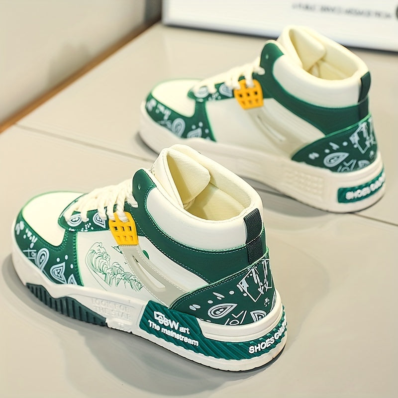 Men's High Top Graphic Skate Shoes Lace Up Sneakers