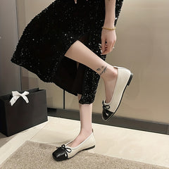Colorblock Bow Ballet Flats Square Toe Slip On Shoes