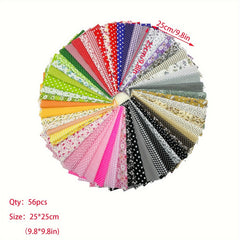 56pcs Quilted Fabric Cotton Craft Fabric Bundle Square Quilted DIY Sewing