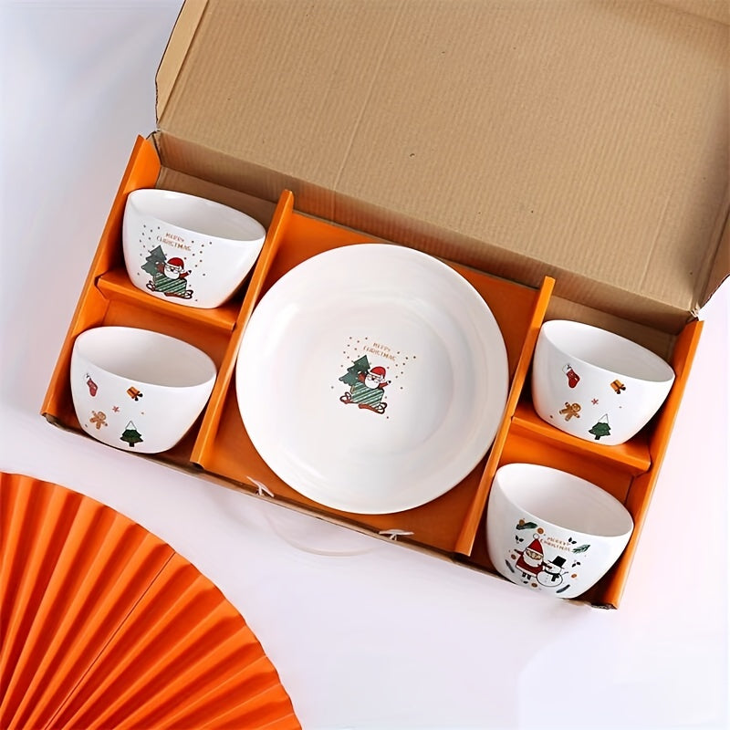Santa Claus Ceramic Tableware Set 4 Bowls 1 Plate Great Christmas Gift