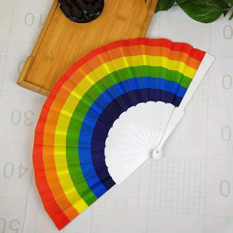 Summer Rainbow Plastic Dance Fan 17 78 Cm Cloth Folding Fan