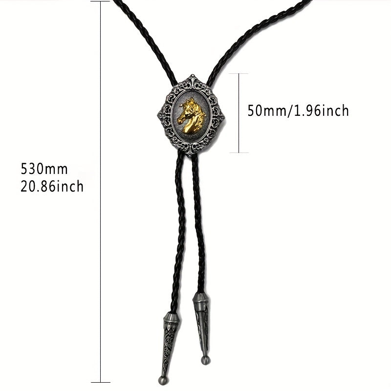 Horse Head Metal Collar Rope Necklace Vintage Western Cowboy Shirt Accessory