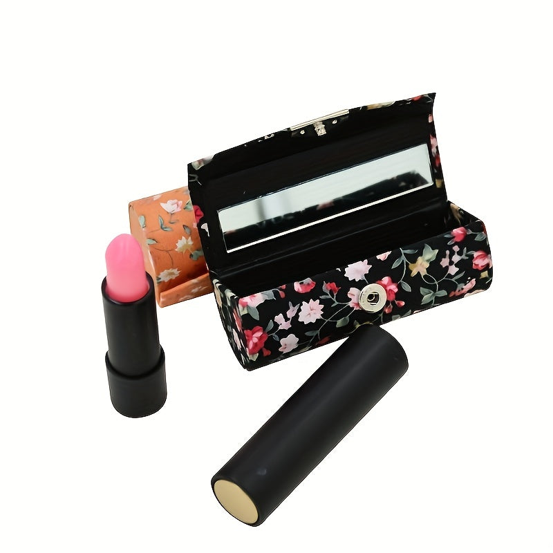 4 Pcs Floral Lipstick Case Holder with Mirror Cosmetic Travel Organizer Bag