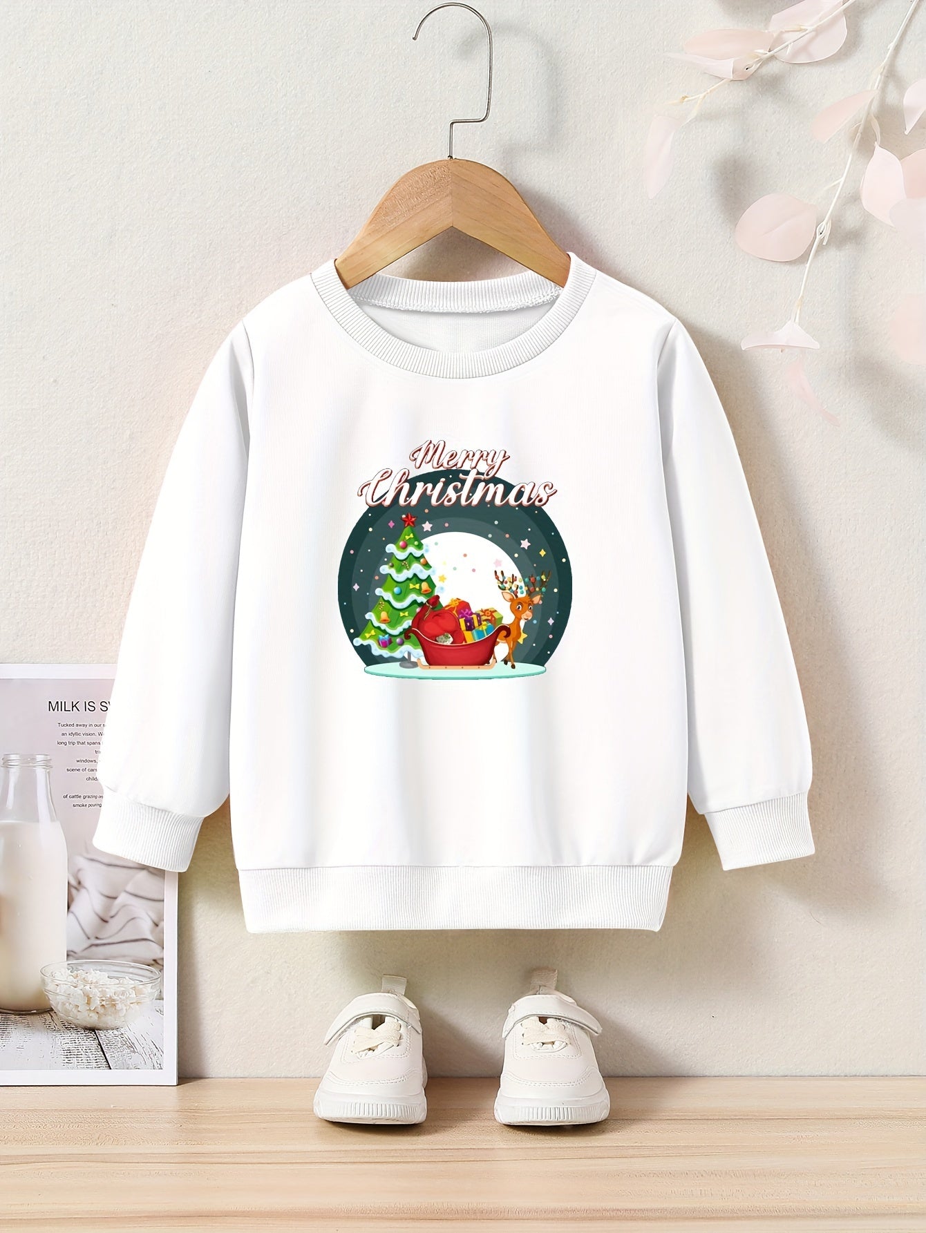Reindeer Snow Graphic Crew Neck Sweatshirt Kids Christmas Gift