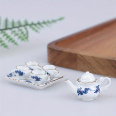 6pcs Dollhouse Porcelain Tea Set Flower Pattern